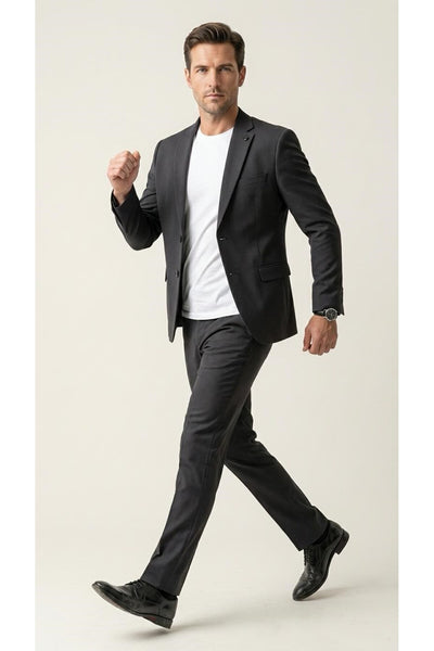 Erkek Klasik 2’li Takım Elbise 2 Düğmeli Slim Fit Esnek Kumaş Çift Yırtmaçlı 7 Drop - Siyah