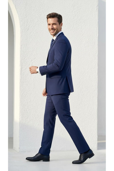 Erkek Klasik 2’li Takım Elbise 2 Düğmeli Slim Fit Esnek Kumaş Çift Yırtmaçlı 7 Drop - Lacivert