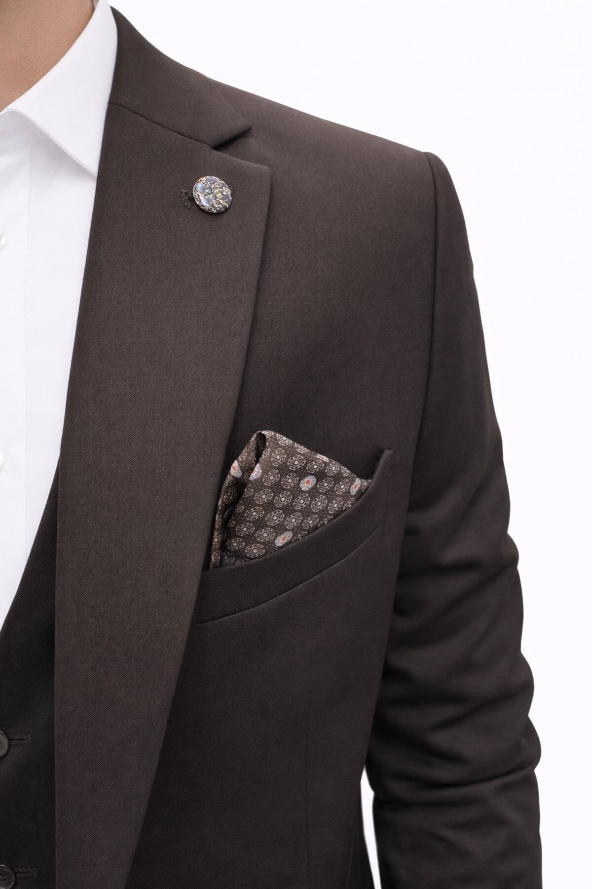 Erkek 3 Parça Slim Fit Takım Elbise –Klasik Likralı Kumaş, Tek Düğme, Çift Yırtmaçlı Modern Kesim ( - Kahverengi