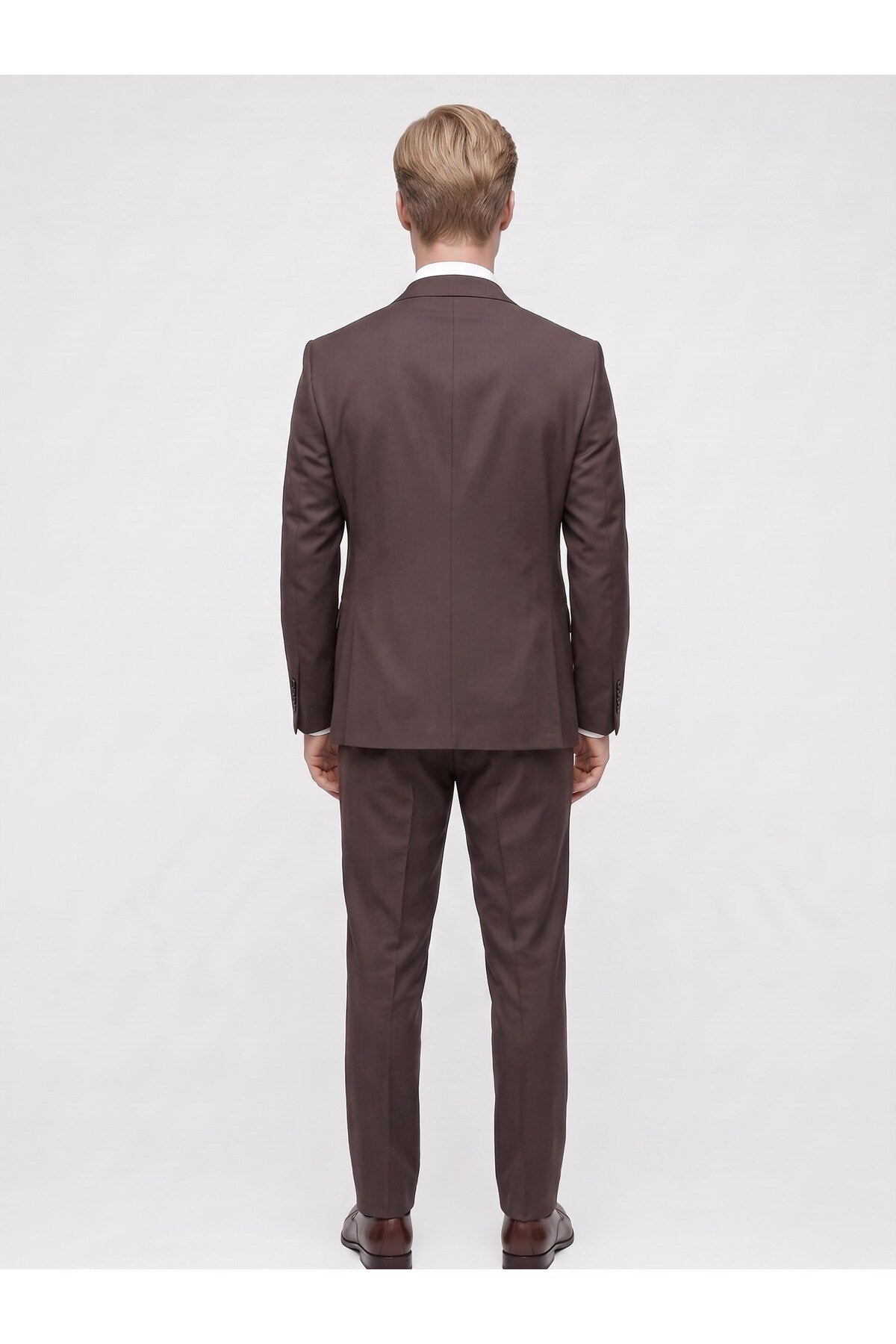 Erkek 3 Parça Slim Fit Çift Yırtmaçlı Takım Elbise Yelekli Şık Klasik Takım 6 Drop - Kahverengi