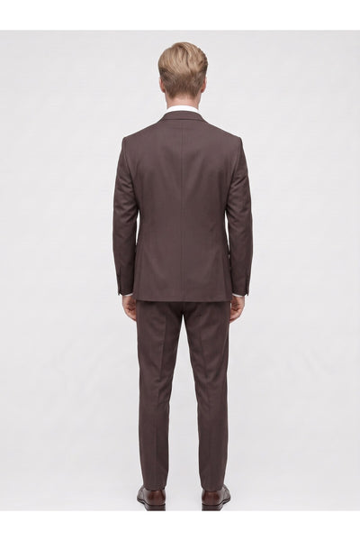 Erkek 3 Parça Slim Fit Çift Yırtmaçlı Takım Elbise Yelekli Şık Klasik Takım 6 Drop - Kahverengi