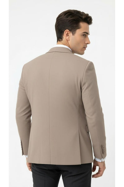 Erkek Slim Fit Tek Düğmeli Blazer Ceket – Vizon Renk, Şık ve Modern Kesim - Bej