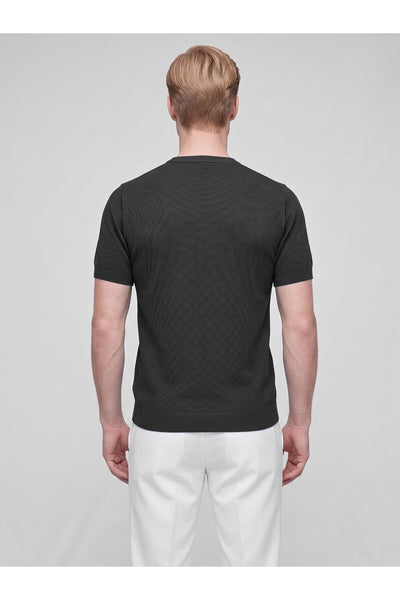 Erkek Bisiklet Yaka Kısa Kollu Triko Tişört – Slim Fit Modern Kesim Yazlık T-Shirt - Siyah