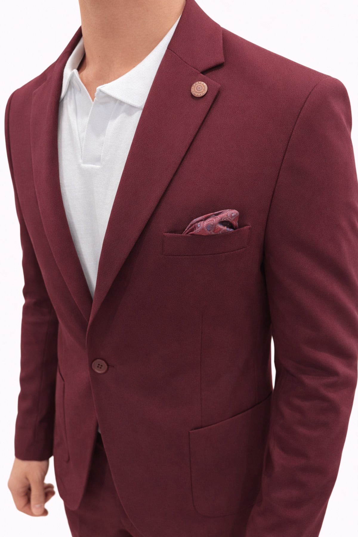 Pike Kumaş Jogger Pantolonlu Erkek Takım Elbise – Torba Cepli Tek Düğme Slim Fit Kombin - Bordo