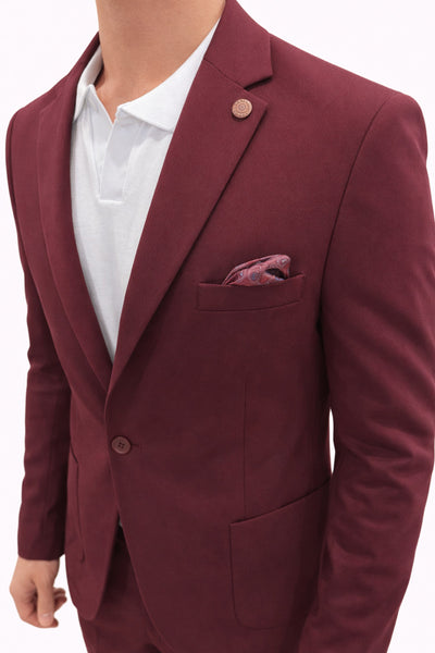 Pike Kumaş Jogger Pantolonlu Erkek Takım Elbise – Torba Cepli Tek Düğme Slim Fit Kombin - Bordo