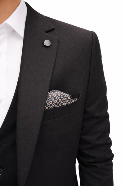 Erkek 3 Parça Slim Fit Takım Elbise –Klasik Likralı Kumaş, Tek Düğme, Çift Yırtmaçlı Modern Kesim ( - Siyah