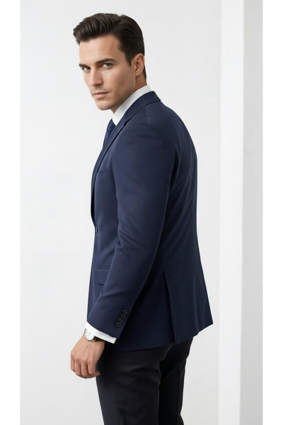 Slim Fit Mikro Desenli Erkek Ceket Yazlık Pike Kumaş Çift Yırtmaç Blazer - Lacivert