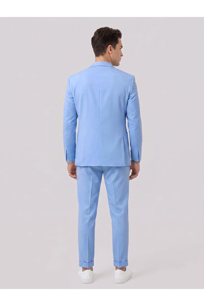 Pike Kumaş Jogger Pantolonlu Erkek Takım Elbise – Torba Cepli Tek Düğme Slim Fit Kombin - Mavi