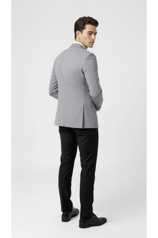 Erkek Açık Füme Slim Fit Blazer Ceket – Tek Düğme, Modern Kesim - Gri