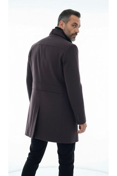 Erkek Slim Fit Kaşe Kaban – Çıkarılabilir Ribanalı Fermuarlı Yaka, S–XXL - Kahverengi