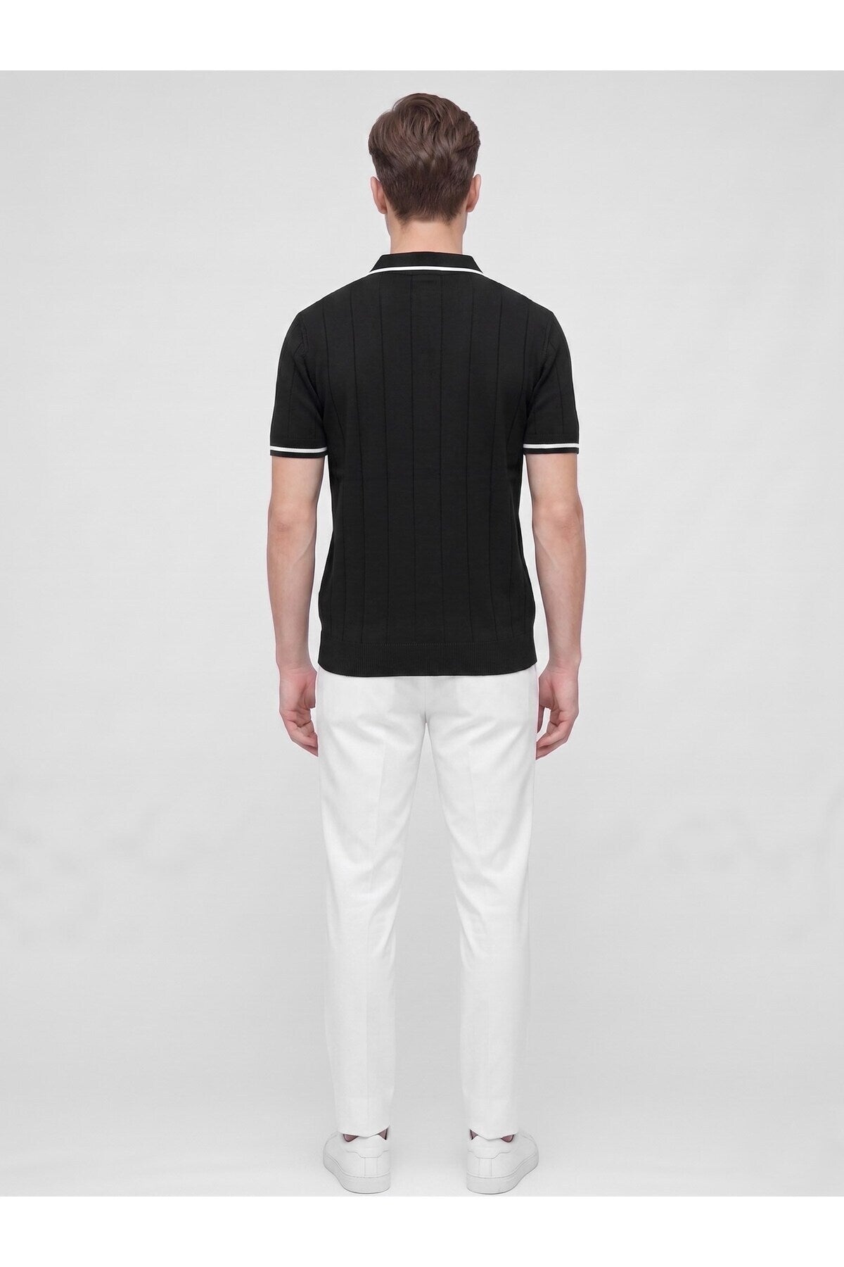 Erkek Polo Yaka Triko Kısa Kollu T-Shirt - Siyah