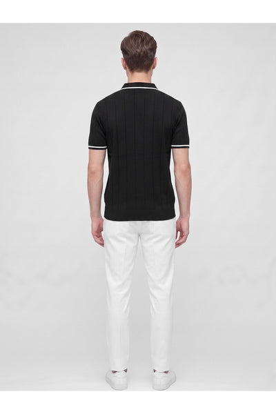 Erkek Polo Yaka Triko Kısa Kollu T-Shirt - Siyah