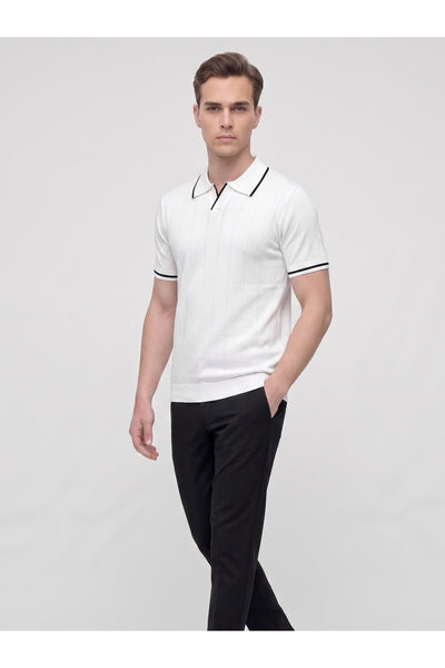 Erkek Polo Yaka Triko Kısa Kollu T-Shirt - Beyaz