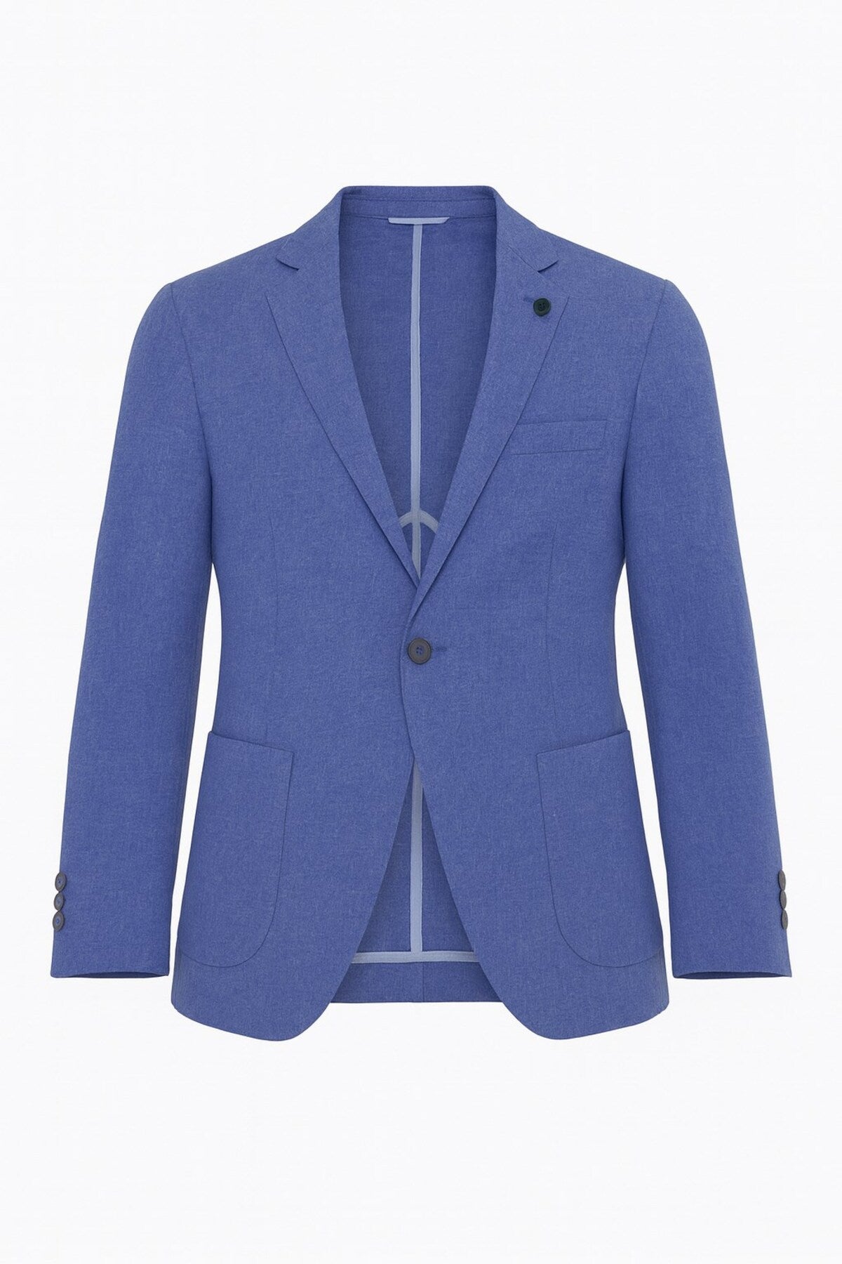 Erkek Slim Fit Blazer Ceket Tek Düğmeli Çift Yırtmaçlı Torba Cepli Yarım Astarlı - Mavi