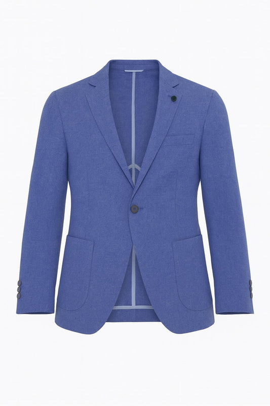 Erkek Slim Fit Blazer Ceket Tek Düğmeli Çift Yırtmaçlı Torba Cepli Yarım Astarlı - Mavi