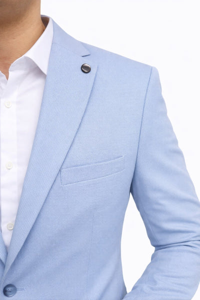 Slim Fit Mikro Desenli Erkek Ceket Yazlık Pike Kumaş Çift Yırtmaç Blazer - Mavi