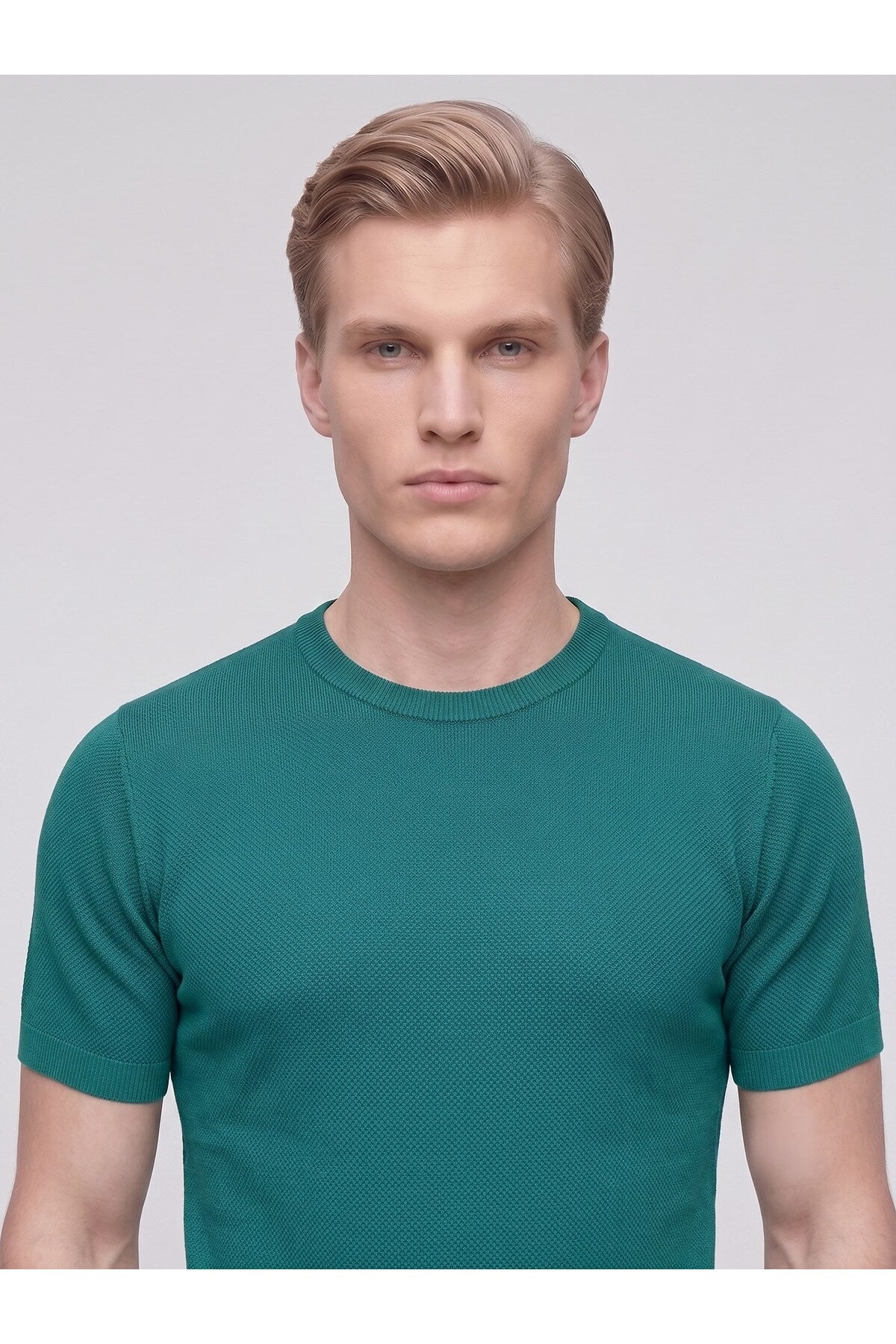 Erkek Bisiklet Yaka Kısa Kollu Triko Tişört – Slim Fit Modern Kesim Yazlık T-Shirt - Yeşil