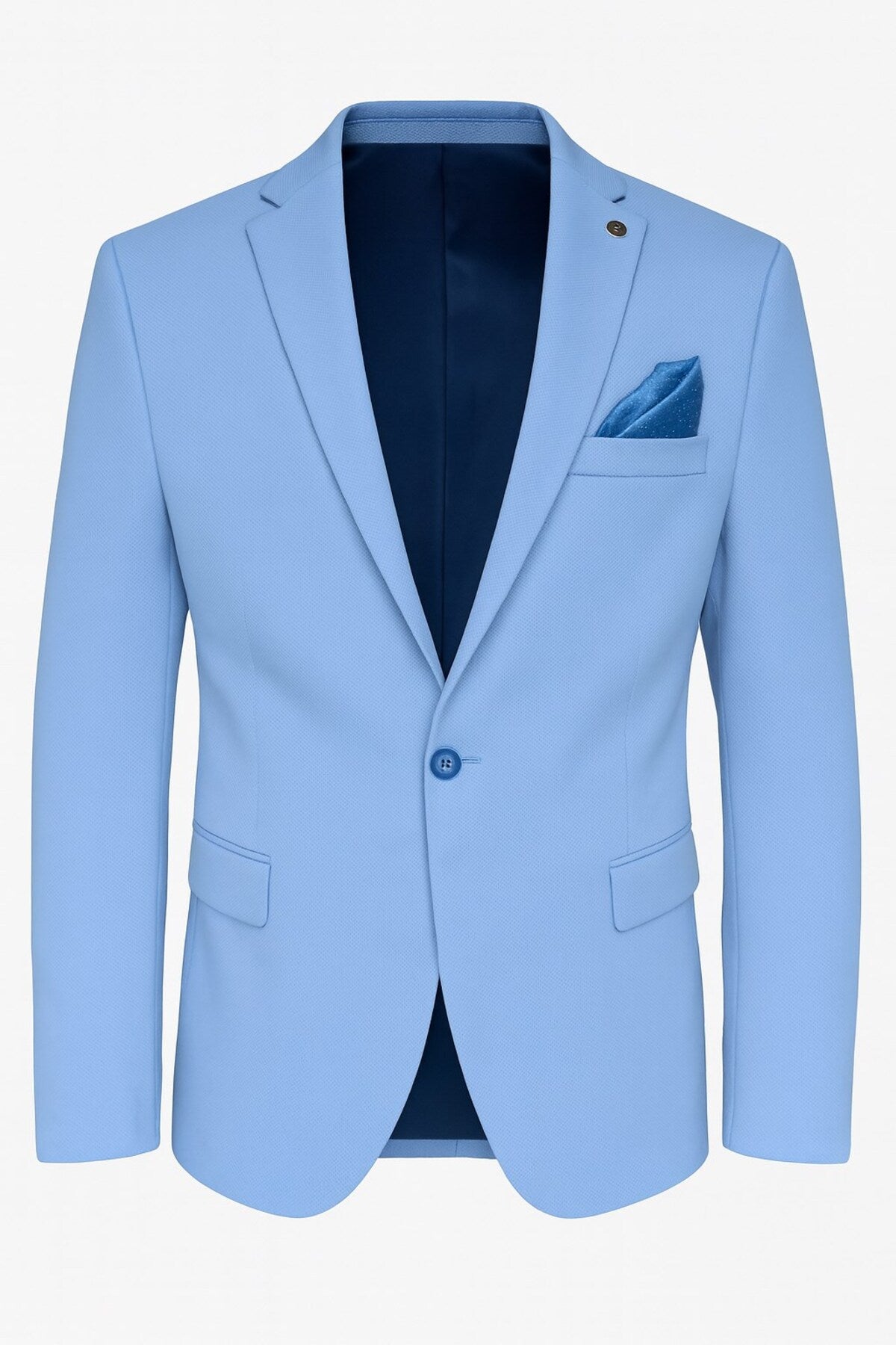 Açık Mavi Erkek İtalyan Kesim Tek Düğmeli Blazer Ceket – Günlük ve Şık Kombinler İçin - Mavi