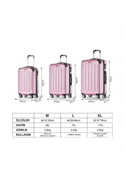 ABS Ultra Hafif Sert Kaplama Valiz Luna - Pembe